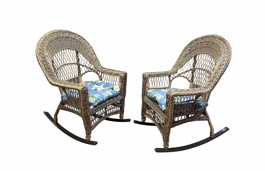 Outdoor Wicker Cape Cod Rockers Set of 2 In Natural Finish