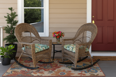 Outdoor Wicker Cape Cod Rockers Set of 2 In Natural Finish