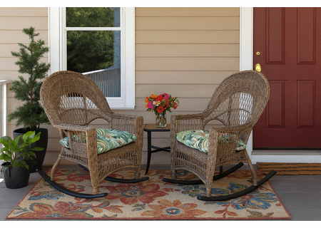 Outdoor Wicker Cape Cod Rockers Set of 2 In Natural Finish