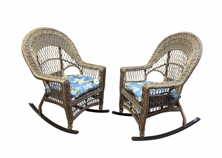 Outdoor Wicker Cape Cod Rockers Set of 2 In Natural Finish