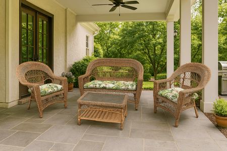 Outdoor Wicker Cape Cod Set in 4 In Natural Finish (Loveseat, 2 Chairs, Coffee Table)