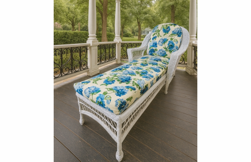 Outdoor Wicker Chaise - Cape Cod Style (Available in 2 Finishes) with bottom and back cushions included