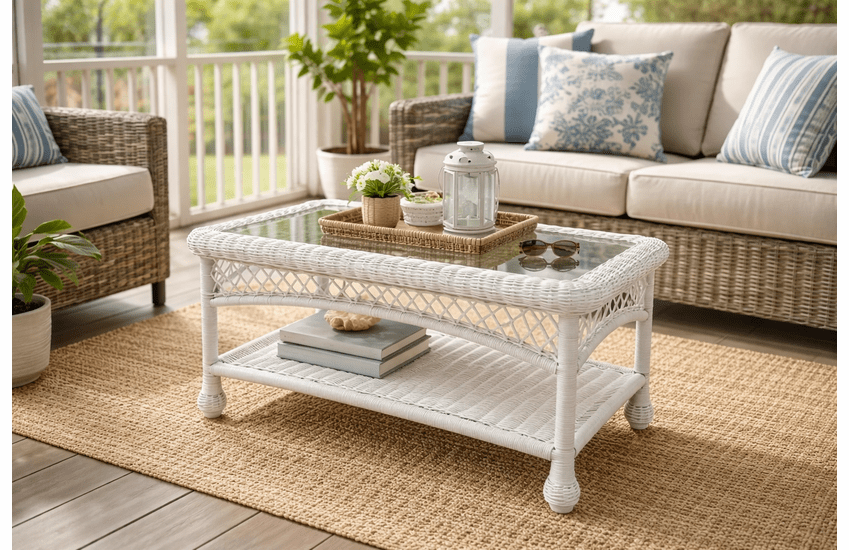 Outdoor Wicker Coffee Table: Cape Cod Collection (Available in 4 Finishes) 