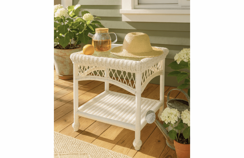 Outdoor Wicker End Table | Cape Cod Square with inset glass top(Available in 3 Finishes)
