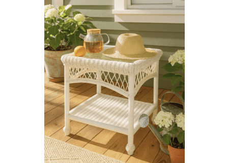 Outdoor Wicker End Table | Cape Cod Square with inset glass top(Available in 3 Finishes)