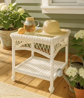 Outdoor Wicker End Table | Cape Cod Square with inset glass top(Available in 3 Finishes)