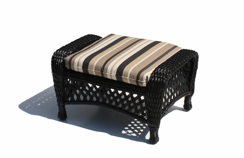 Outdoor Wicker Ottoman Montauk Shown in Black Wicker Paradise