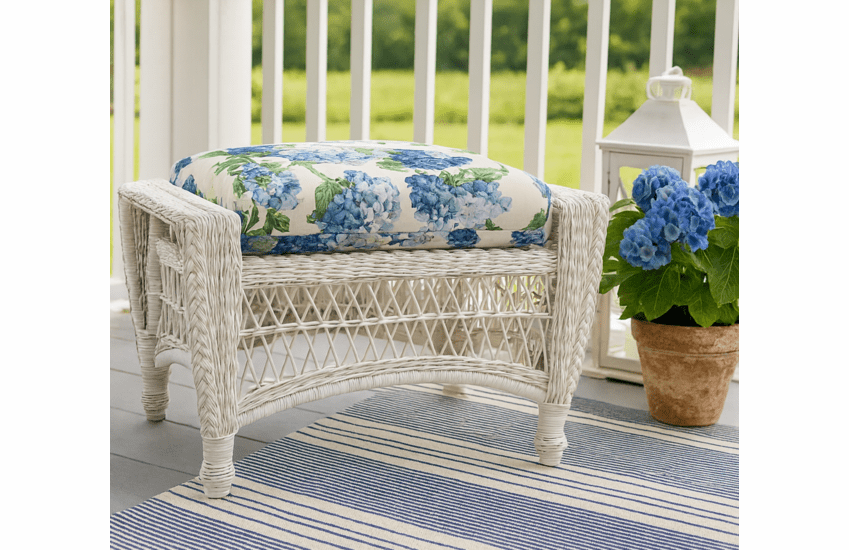 Outdoor Wicker Ottoman: Cape Cod Style  (Available in 3 Finishes)