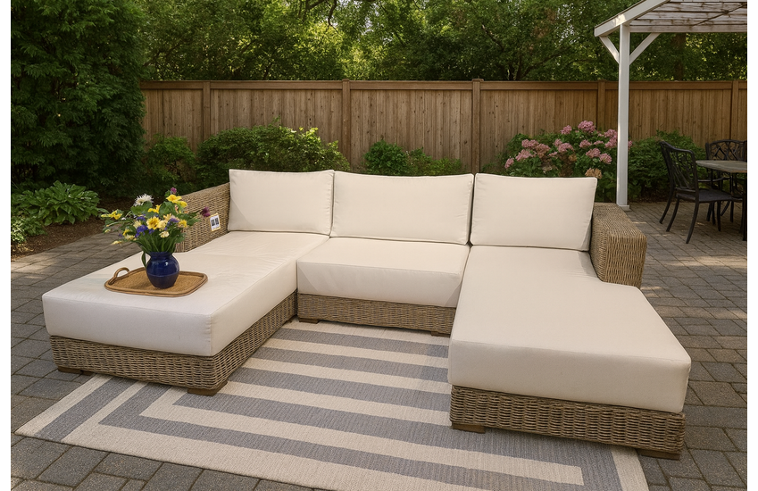 Outdoor Wicker Sectional with Ultra Thick Sunbrella Cushions 
