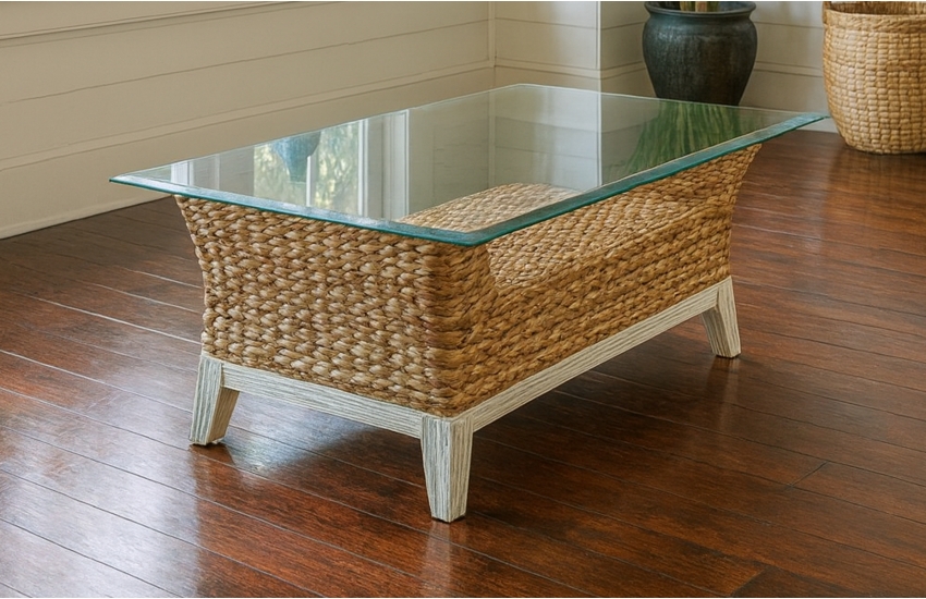 Palm Bay Banana Leaf Coffee Table With Glass Top