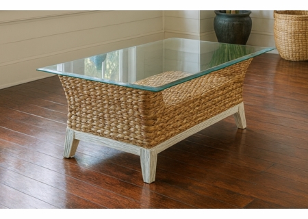 Palm Bay Banana Leaf Coffee Table With Glass Top
