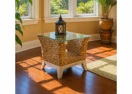 Palm Beach Banana Leaf End Table With Glass Top