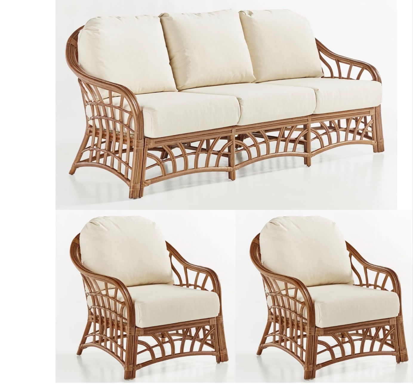 Kalusa Beach Rattan Set of 3 Sofa and 2 Chairs