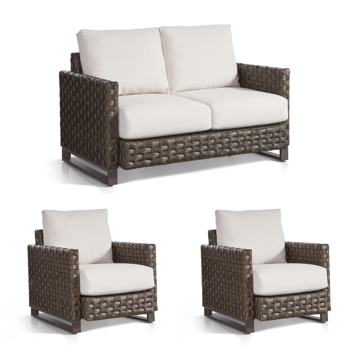 Sorrento Outdoor Wicker Set of 3 Loveseat and 2 Chairs