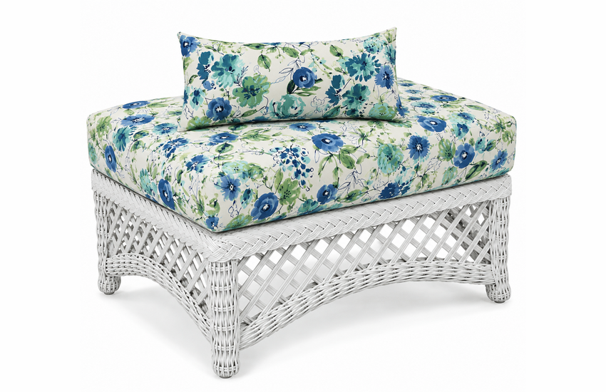 Quickship 4 Seasons Ottoman Cushion in Bettina Aqua Fabric (throw pillow not included)