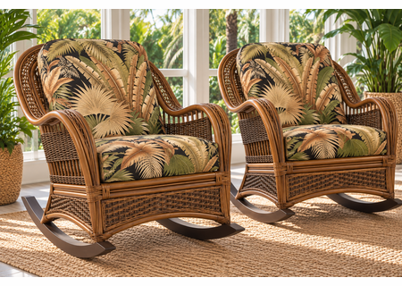Quickship In Stock Tigre Bay Rocker Set of Two With Waverley Bahamian Breeze Coal Fabric