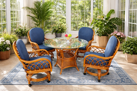 Rattan Castered Swivel Dining Set Grand Cayman Style
