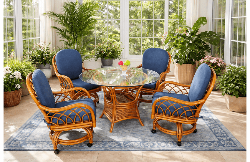 Rattan Castered  Swivel Dining Set  Grand Cayman Style 