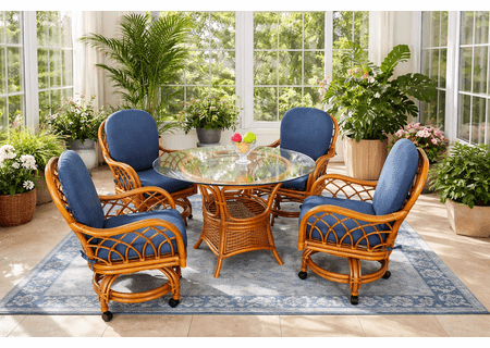 Rattan Castered  Swivel Dining Set  Grand Cayman Style 