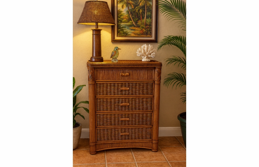 Rattan Chest - Barbados 5 Drawer