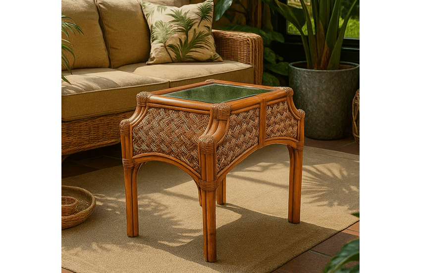 Rattan End Table - Spice Islands Mauna Loa Brownwash
