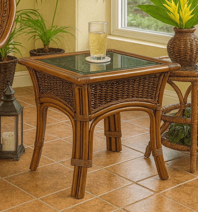 Triangle Rattan End Table Rattan End Table - Tigre Bay | Wicker Paradise