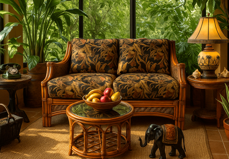 Rattan Loveseat - Spice Islands Mauna Loa Brownwash