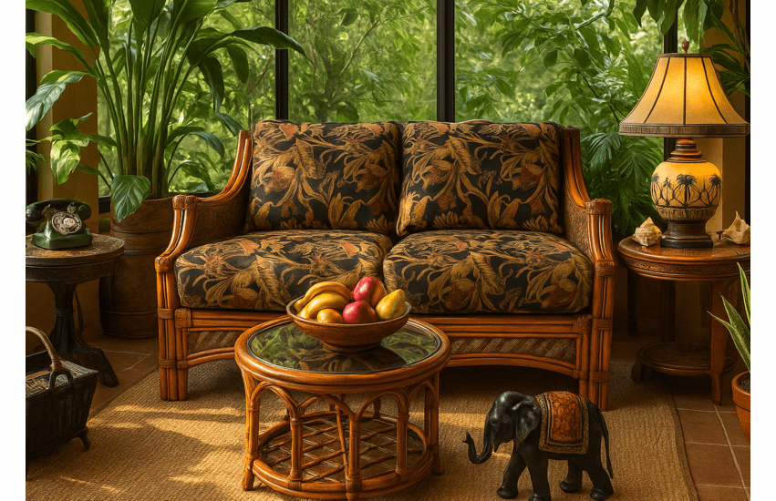 Rattan Loveseat - Spice Islands Mauna Loa Brownwash