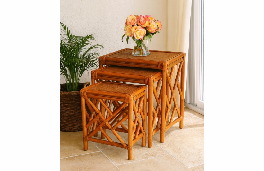 Rattan Stack Tables: Set of 3