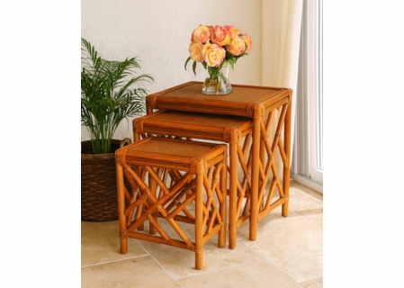 Rattan Stack Tables: Set of 3