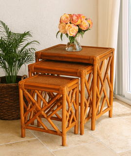 Rattan Stack Tables: Set of 3