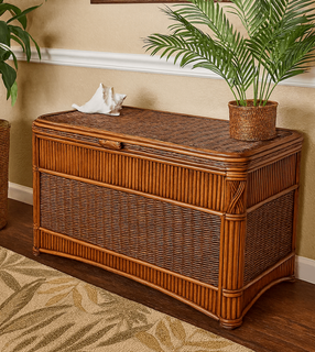 Barbados Wood Lined  Rattan Storage Trunk Large