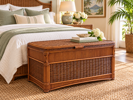 Barbados Wood Lined Rattan Storage Trunk Large