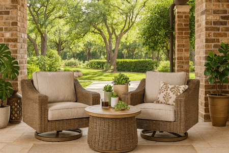 Ashley Beachcroft Outdoor Wicker Swivel Chair Set of 2  Fully assembled (Free Nationwide Delivery) 1 set available