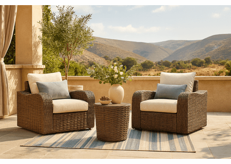 Sandy Bloom Outdoor Patio Wicker Set of 3 - 2 Chairs, 1 End Table