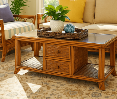 Braxton Culler Somerset Rattan Coffee Table with Glass Top