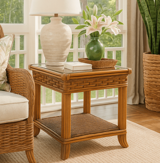 Braxton Culler Somerset Rattan End Table with Glass Top