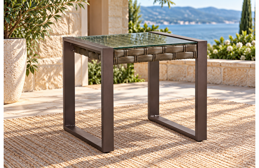 Sorrento Outdoor Wicker End Table with Glass Top