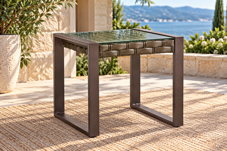 Sorrento Outdoor Wicker End Table with Glass Top