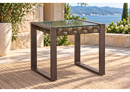 Sorrento Outdoor Wicker End Table with Glass Top