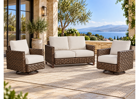 Sorrento Outdoor Wicker Set of 3: Loveseat and 2 Swivel Chairs