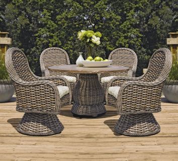 Lane Venture South Hampton Round Dining Table With 4 Swivel Dining Chairs Shown In Sandalwood 