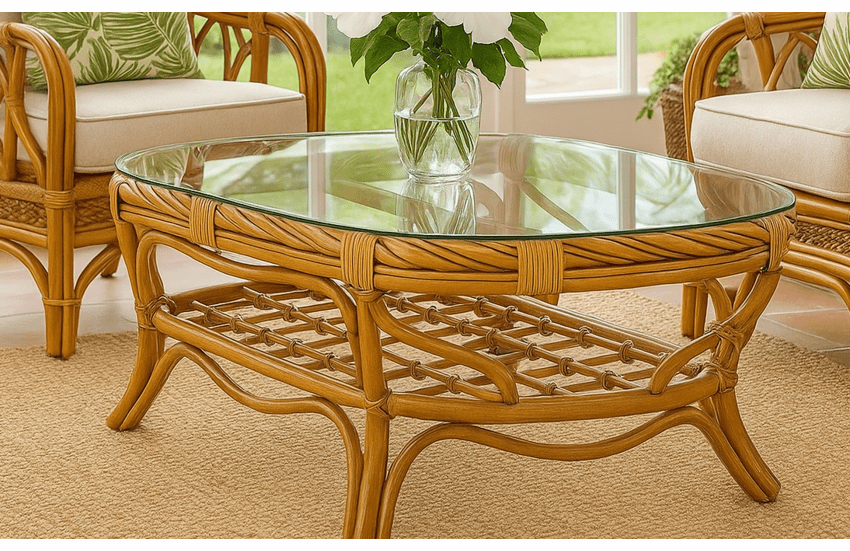 Maui Rattan Coffee Table with Glass Top