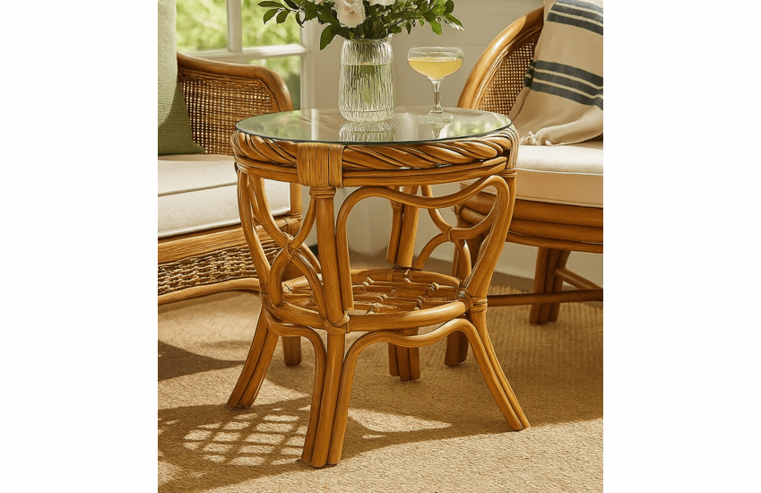 Maui End Table with Glass Top