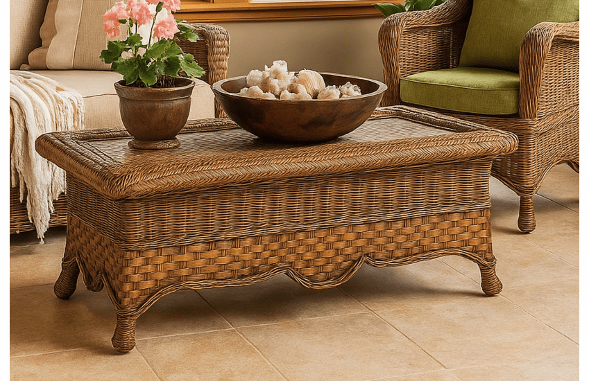 Casablanca Wicker Coffee Table with Glass Top