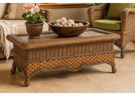 Casablanca Wicker Coffee Table with Glass Top