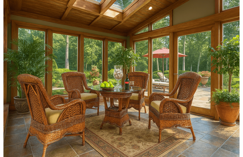 Casablanca Wicker Dining Set of 5 with 45" Square Glass Top