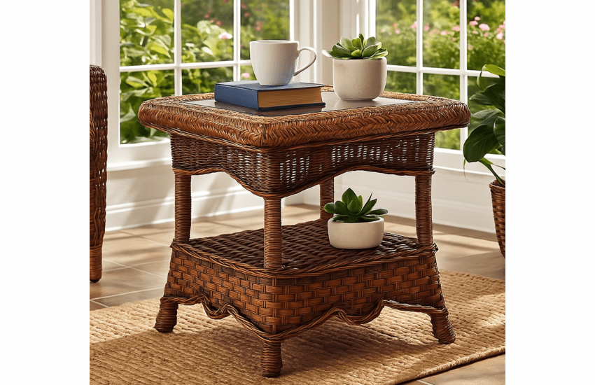 Casablanca Wicker End Table with Glass Top