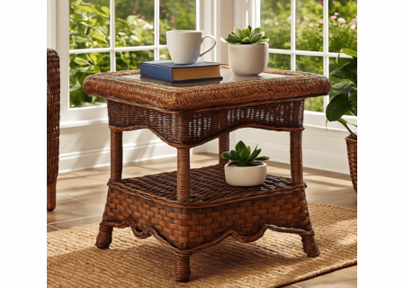 Casablanca Wicker End Table with Glass Top