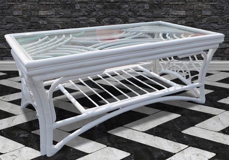 Spice Islands Bali White Rattan Coffee Table With Glass Top